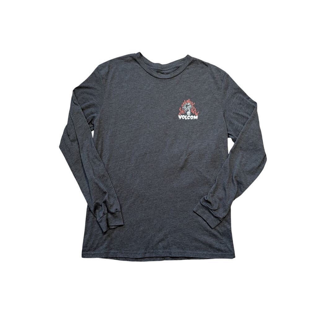 VOLCOM Surfer/Skater Long sleeve t-shirt; Large, Skeleton under Burning Palm